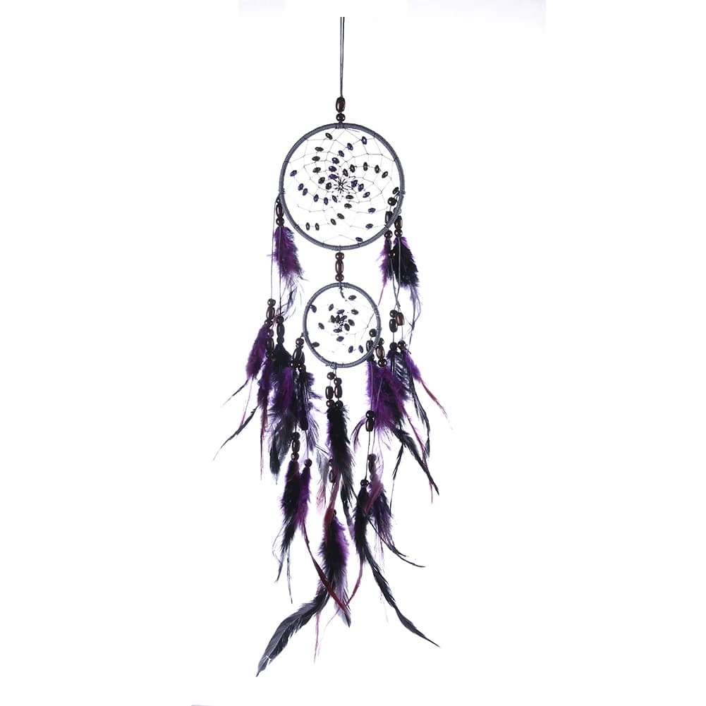 Purple Feather Dream Catcher Pendant Hand-woven Car Decor Pendant Two-ring Art Crafts Romantic Creative for Party Decoration