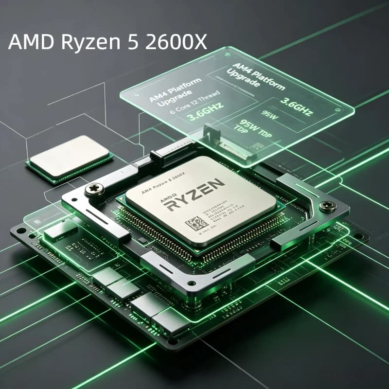 AM4 Socket Replacement CPU AMD Ryzen 5 2600X 6 Cores 12 Threads 3.6GHz 95W Zen+ Chip Fit B450 X470 Series Mainboard