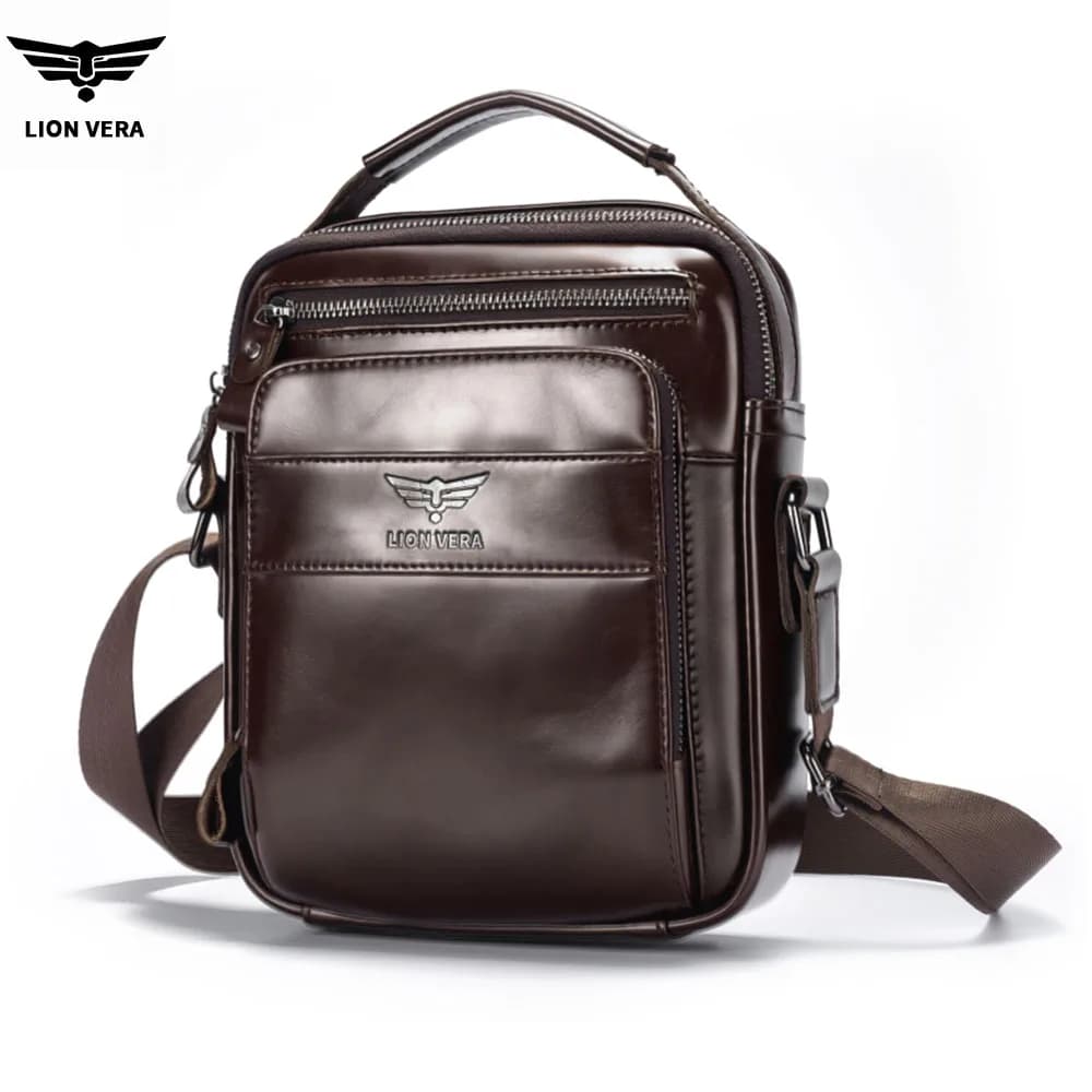 LION VERA Men's Genuine Leather Shoulder Bag 6.7-inch Tablet Computer Bag Business Handbag Leisure Messenger Bag