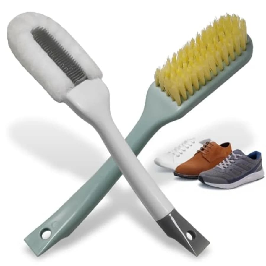 Set di 2 spazzole per la pulizia delle scarpe - Lavapavimenti per scarpe a setole morbide con manico Spazzola per la pulizia delle scarpe per sneaker bianca Tela in pelle K
