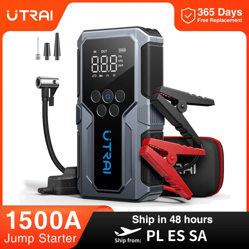 Avviatore d'Emergenza per Auto 1500A, Power Bank Portatile con Pompa d'Aria 150PSI, Dispositivo di Avviamento di Emergenza 2026