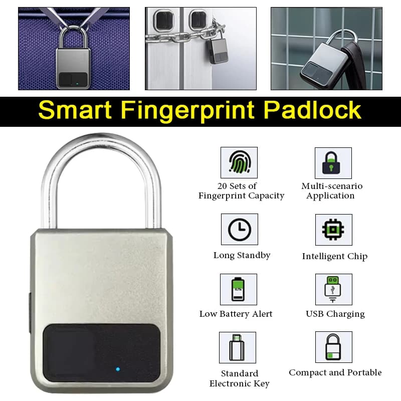 Mini lucchetto biometrico portatile impermeabile antifurto intelligente blocco impronte digitali carica USB per armadietti borse per bagagli palestra bici