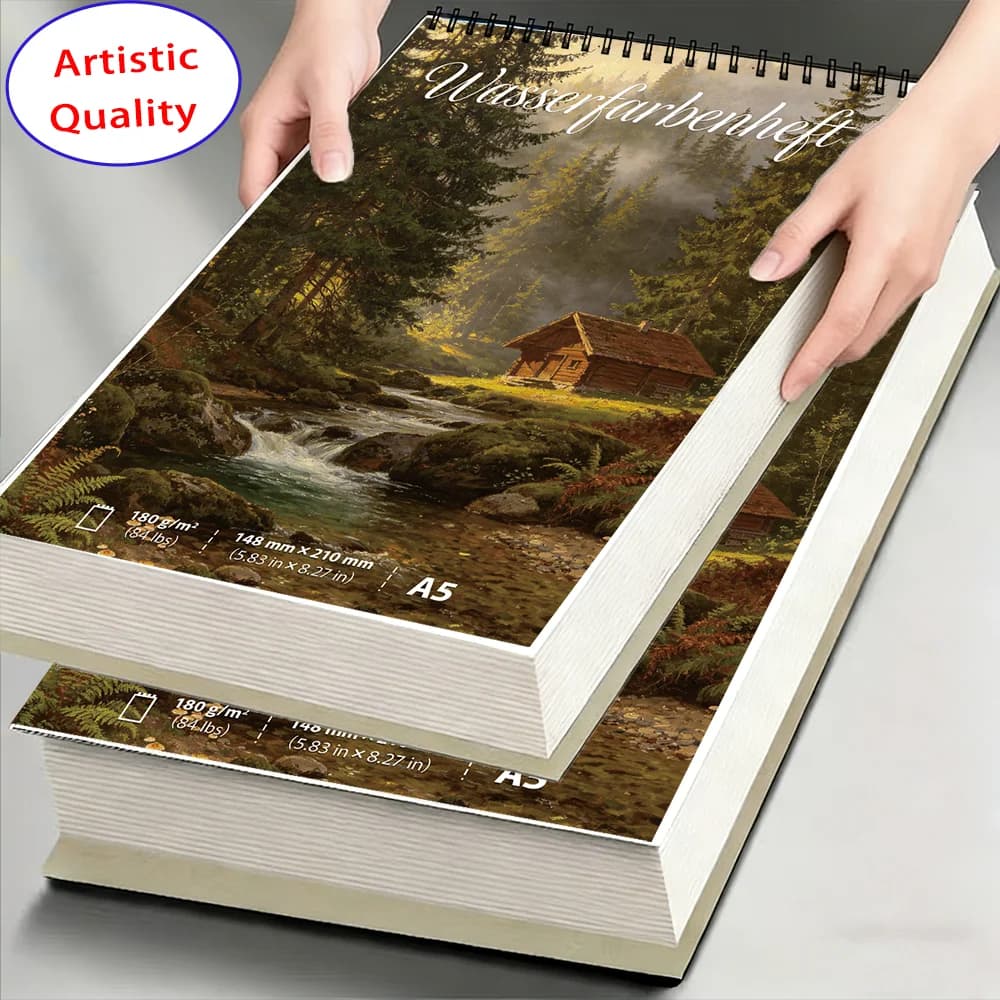 A4/A5 180GSM Professional Watercolor Sketchbook, 30 Sheets Acid-Free Bleed-Proof Paper, Art Pad for Watercolor, Gouache, Ink, Dr