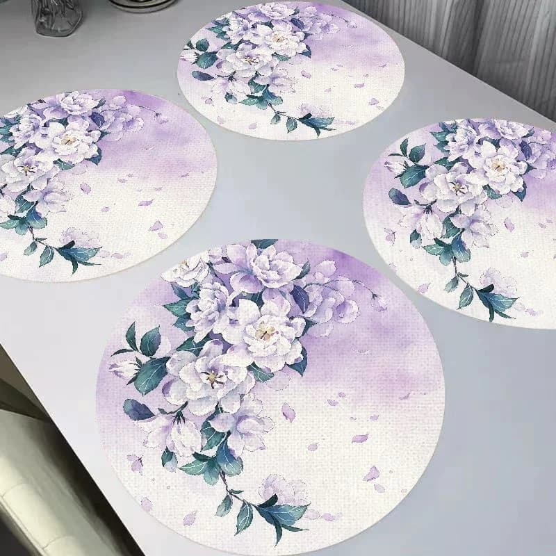 VIKAMA Light Purple Watercolor Linen Placemat Heat-Insulating, Washable Wear-Resistant Dining Table Mat Dining Table Decoration