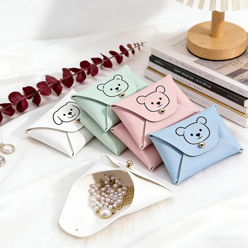 50/100 Pezzi Sacchetti Portagioie Personalizzabili 7x5cm in PU, Custodie da Viaggio in Pelle, Portachiavi, Espositori per Orecchini e Anelli, Sacchetti per Confezionamento