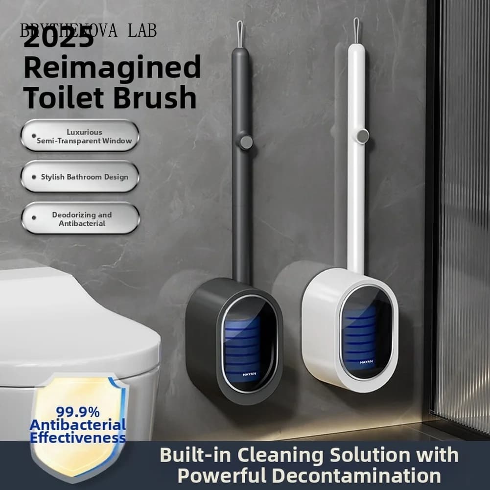Toilet Brush Kit with Wall Mounted No-Drill Holder and Replaceable Heads for Toilet Bathroom Cleaning Household Cleaning Tools