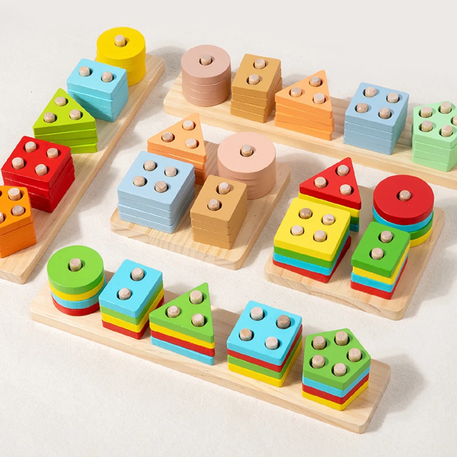 Set di blocchi di legno post building baby fine motor toddler early education forma geometrica abbinata al colore cognition classificati