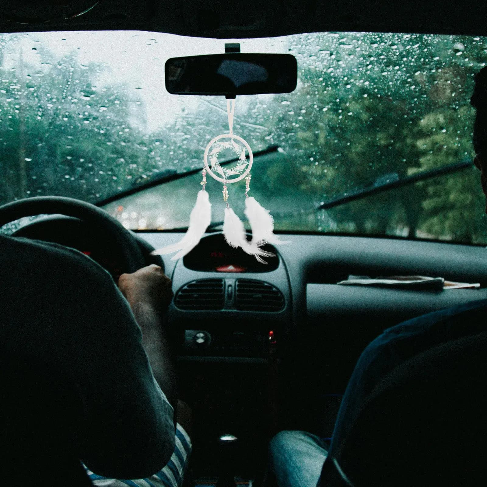 Handmade Wind Chime Dream Catcher Car Hanging Accessory Plume Car Charm Lucky Ornament Rearview Mirror Interior Decor
