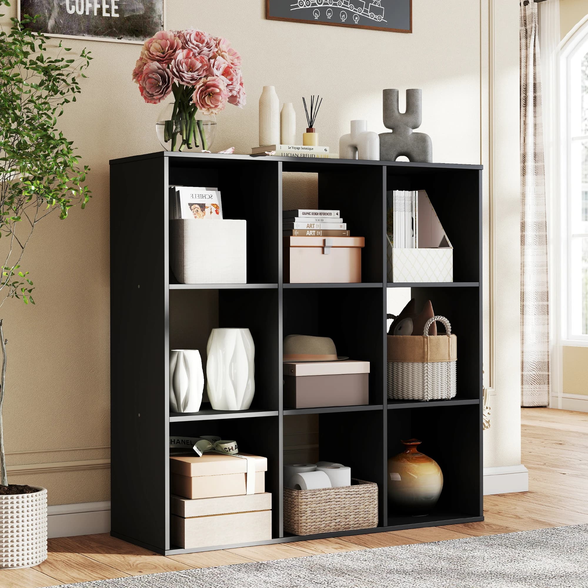 JHK 9 Cube Storage Organizer Scaffale in legno Libreria Libreria aperta per soggiorno e libreria portaoggetti per esposizione di uffici domestici