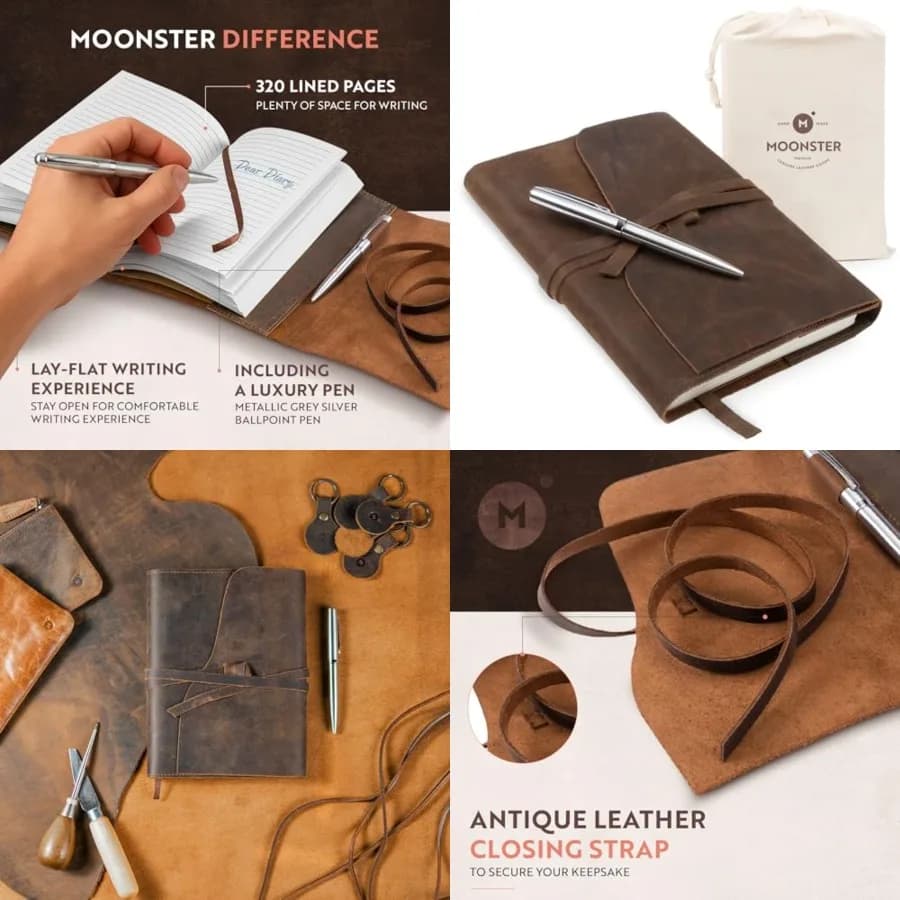 Leather Journal Refillable Notebook - Writing Journals for Women, Mens Cover with Pen, Bound Lined Paper A5 Travelers Diary, Tr
