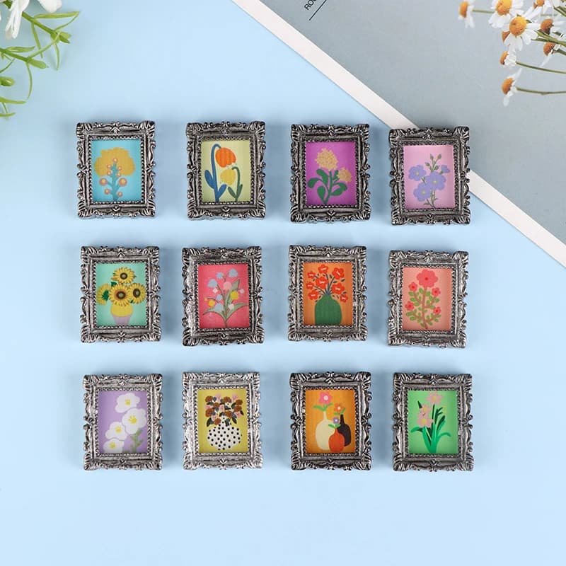 2 pezzi mini casa delle bambole in miniatura 1:12 cornice antica Manny cornice pittura a olio accessori per la decorazione della casa delle bambole fai da te