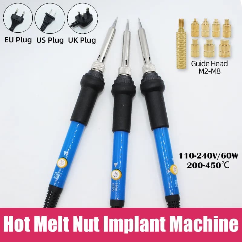 Set di calore Inserto filettato Dado in ottone EU USA UK Kit saldatore M2 M3 M4 M5 M6 M8 Dado di inserimento in rame Strumento per stampante 3D in plastica