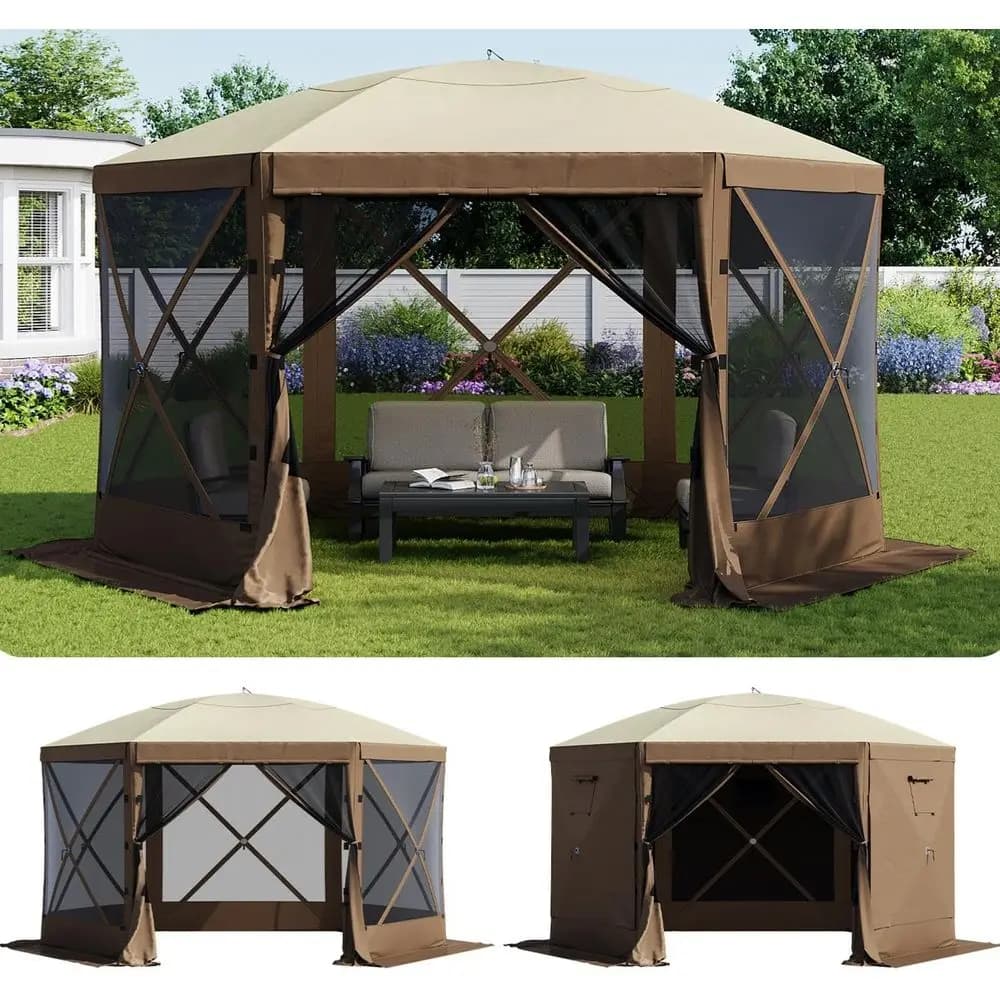 Gazebo 6 Sides in Network 12x12ft with Transport Bag, for External Reparture, Camping and Shadow for Patio