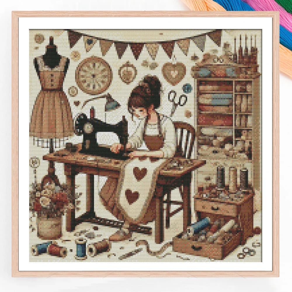 Kit Completo per Punto Croce Fai-da-Te, Macchina da Cucire Decorativa, Motivo Ritratto Ricamato, Regalo Natalizio Unico, Decorazione per la Casa