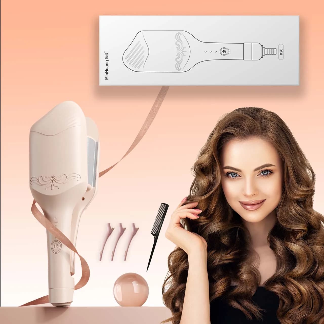 36mm Big Wave curling iron with Ten-year Negative Ion Millions, 3 Temperature Settings, Quick Heating