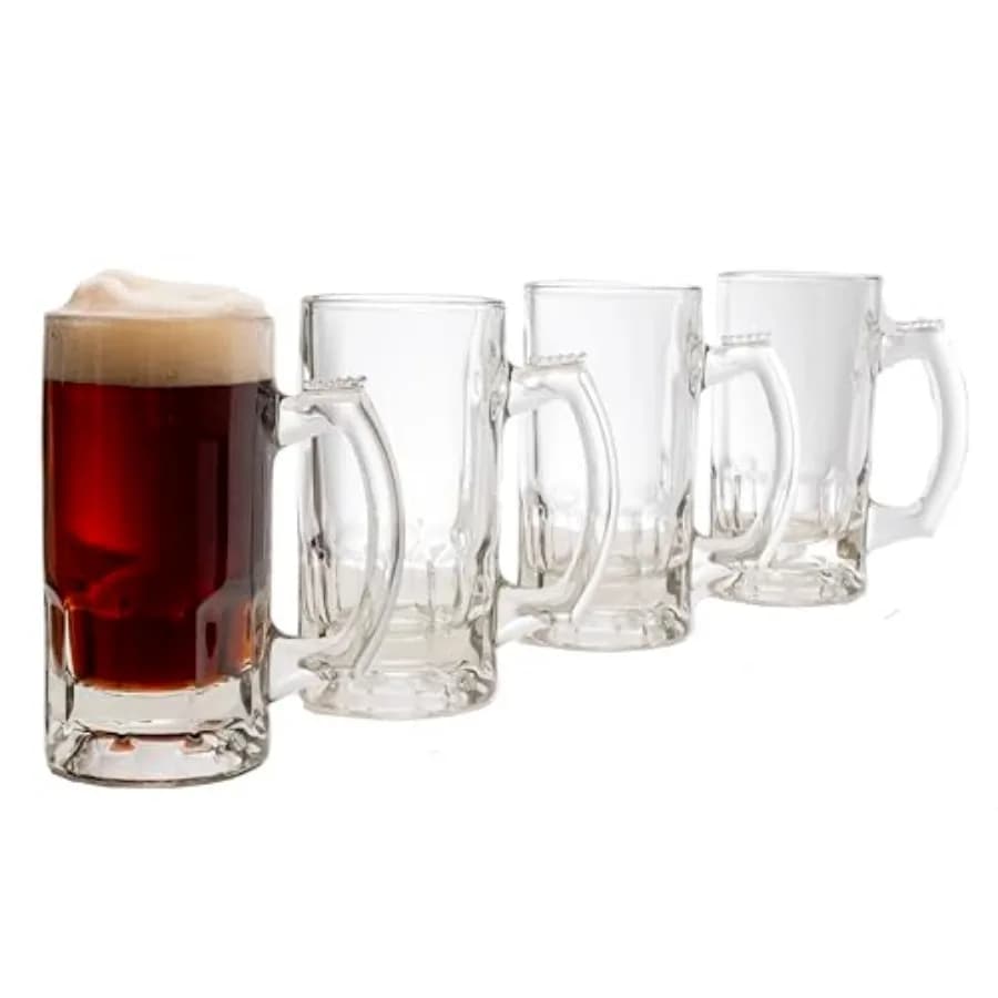 Set di 4 Bicchieri da Birra in Vetro per Birre Artigianali, Bicchieri Classici per Servire Ale e Lager, Adatti al Congelatore