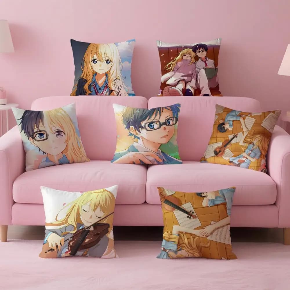 Fashion Y-Your Lie In AprilS Cartoon Copricuscino in tessuto morbido e delicato con cerniera nascosta