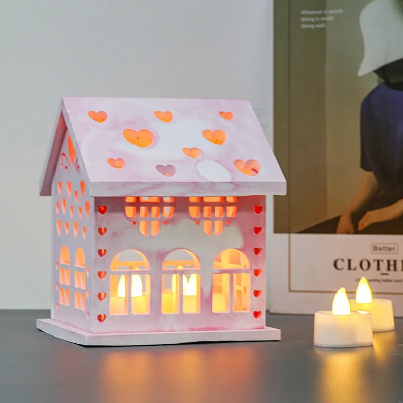 Stampo in silicone Love Cabin per candeliere cavo, paralume per luce notturna e creazione di portacandele in gesso e cemento