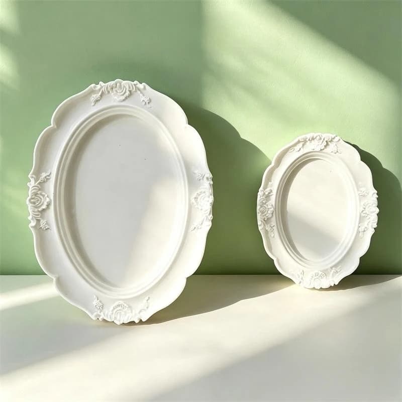 Oval Mirror Frame Aroma Plaster Home Decoration Silicone Mold DIY Gypsum Storage Tray Epoxy Resin Mould