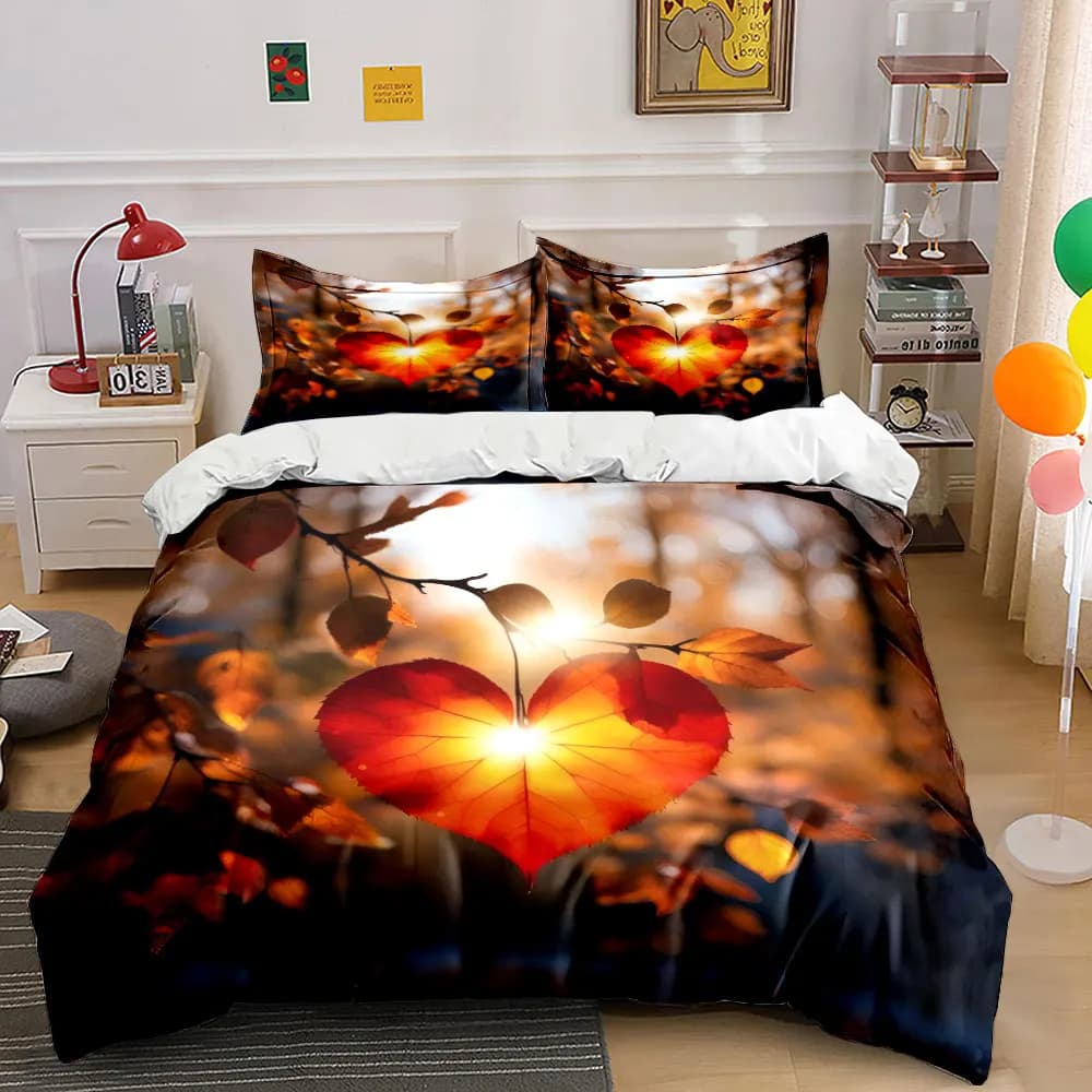 Set di biancheria da letto con copripiumino morbido e confortevole con decorazioni a forma di foglia autunnale, include 1 copripiumino e 2 federe, regalo