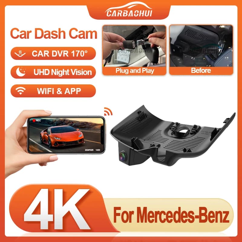 Plug And Play Auto Wifi DVR For Mercedes Benz 2022 2023 EQS450 EQS580 EQE EQE350 Full Video 4K HD 2160P DashCam