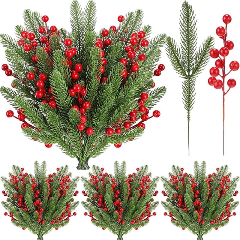 5/10 pezzi neve pino artificiale chiffon ago bouquet pianta finta decorazione natalizia per albero di natale ornamento decorazioni per la casa 2025 regali