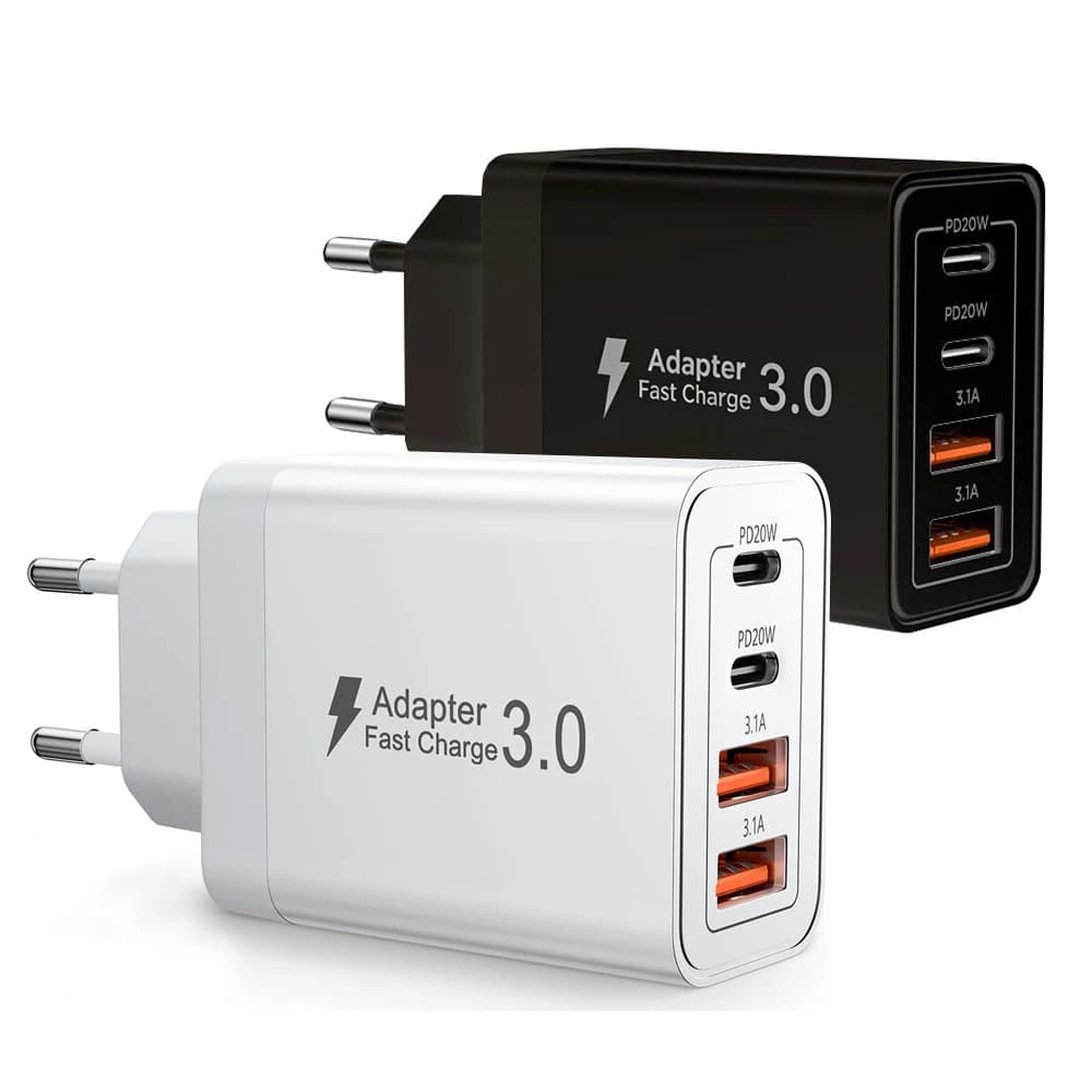 Caricabatterie da Muro EU Multi-Porta USB-C/USB-A, Adattatore di Ricarica Rapida 40W Dual PD per iPhone Huawei Xiaomi