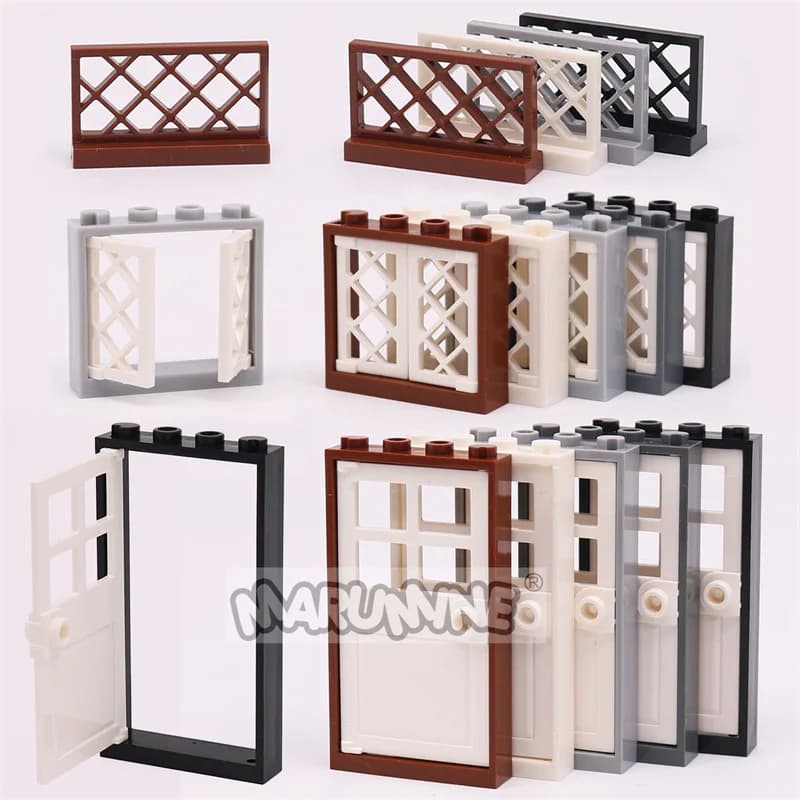 32PCS Porta Finestra Recinzione MOC Building Blocks Casa di città Parti fai da te Set Street View Mattoni Accessori 60607 60594 60596 60623 3185