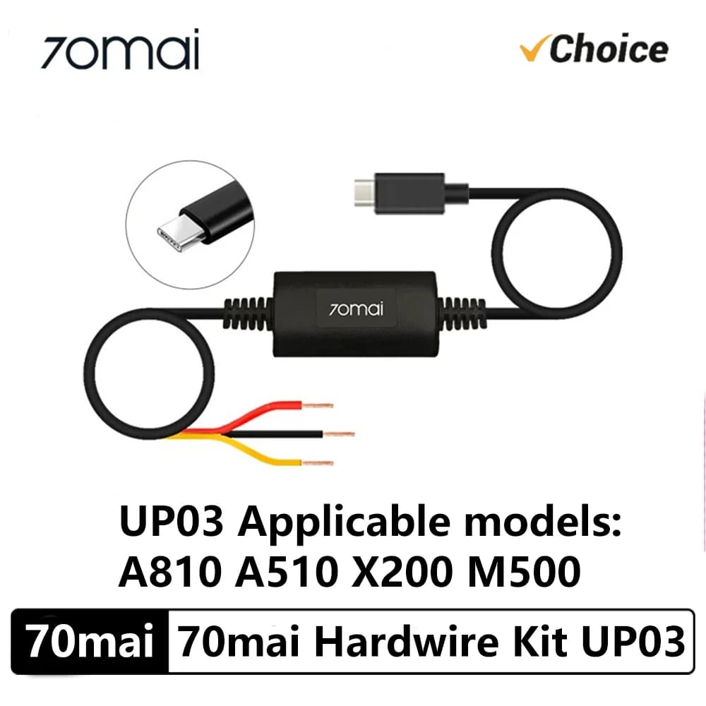 New 70mai Hardwire Kit UP03 24H Parking Surveillance Cable ONLY for Dash Cam M500/Omni X200/A810/A510 Type-C Cable Monitor