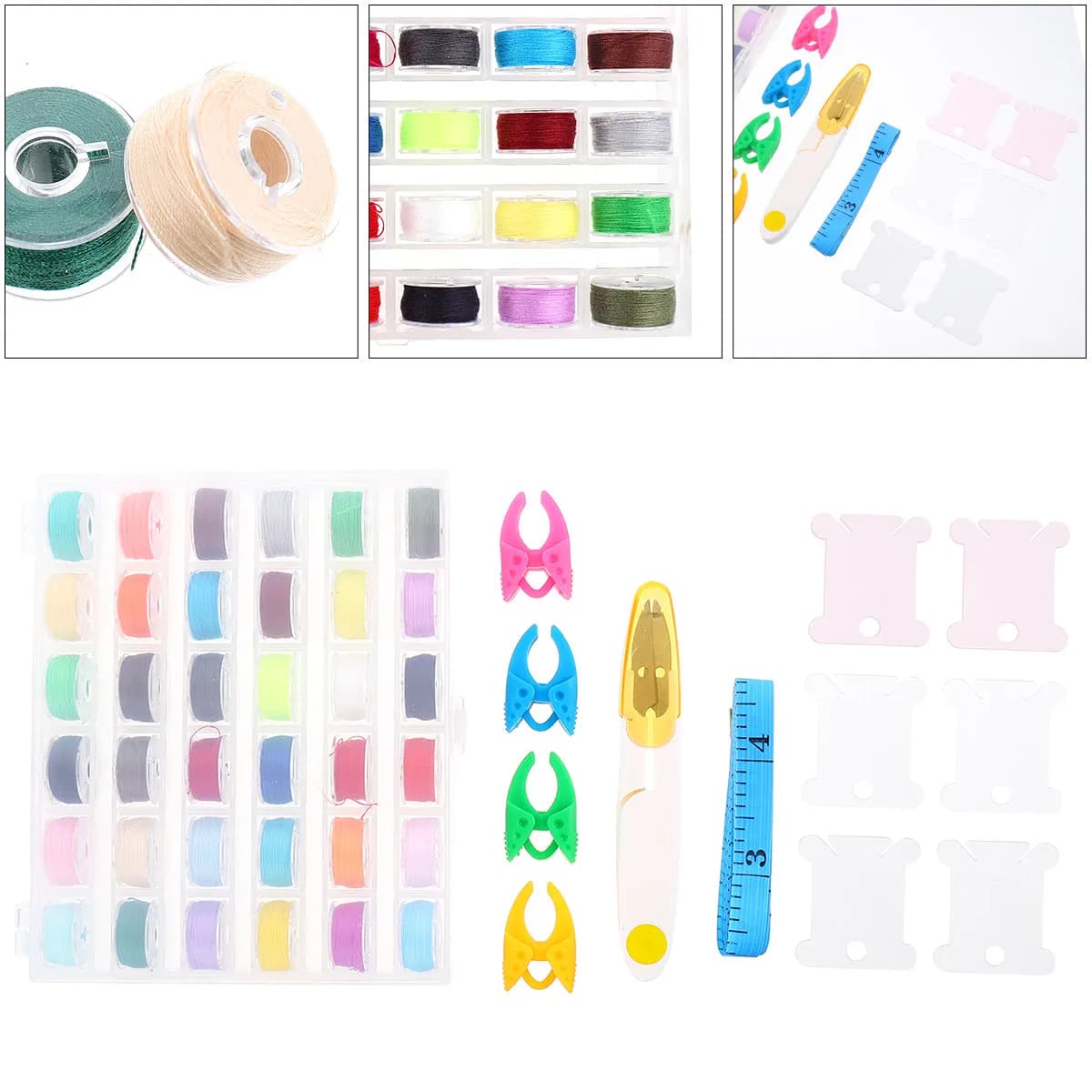 Set Premium di Accessori per Cucito in Plastica con 36 Rocchetti, Custodia Porta Fili, Forbici, Metro a Nastro, Porta Rocchetti, Filo da Ricamo