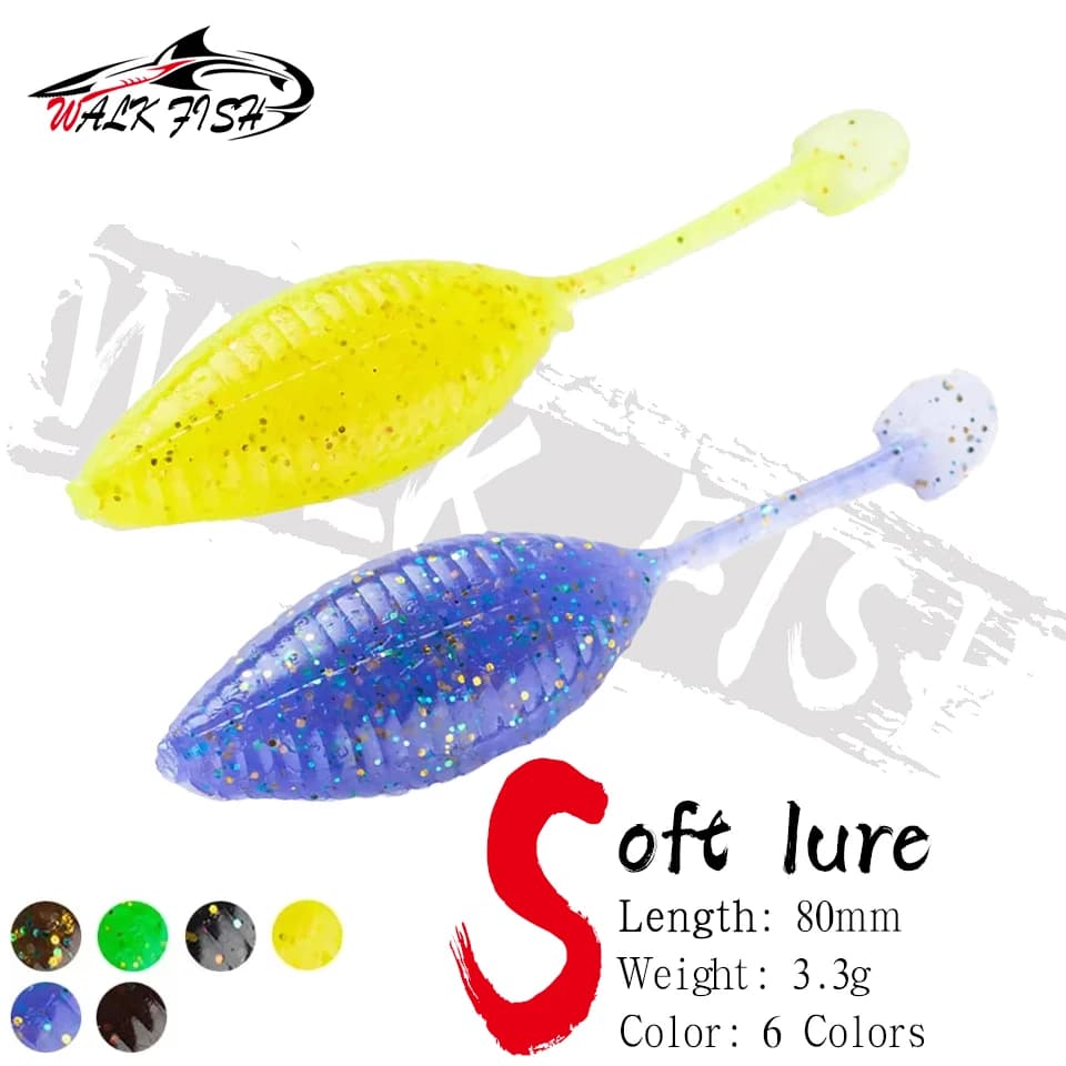 WALK FISH 6PCS 80mm 3.3g Floating Soft Lures Floating Water Insect Leech Thread Soft Maggots TPR Minnow Swimbait Jigging Bait