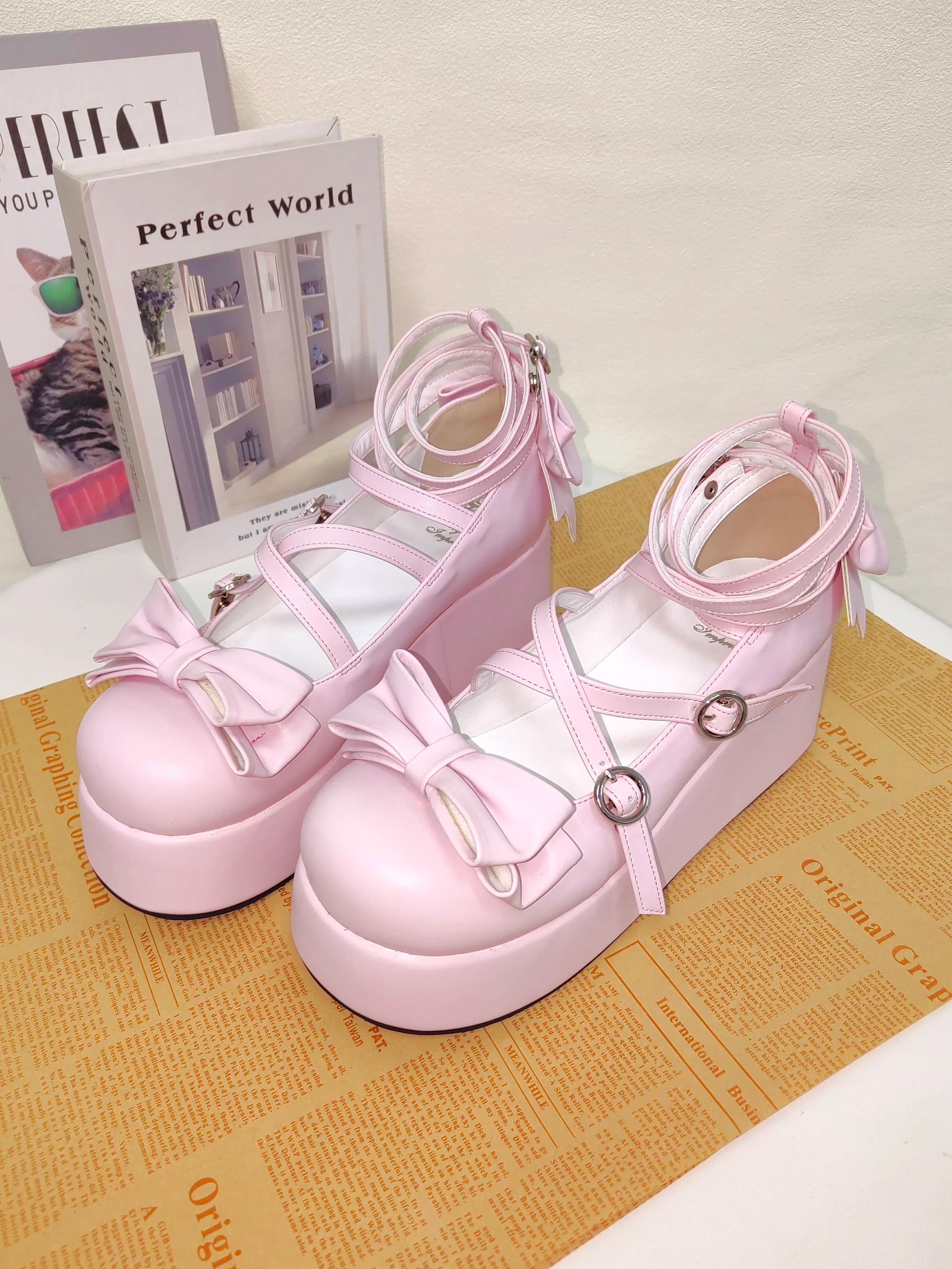 2026 New Casual Punk Round Toe Platform Shoes Women Crisscross Bow Decor Thick Sole Mary Jane Flats Lolita Girl Single Shoes