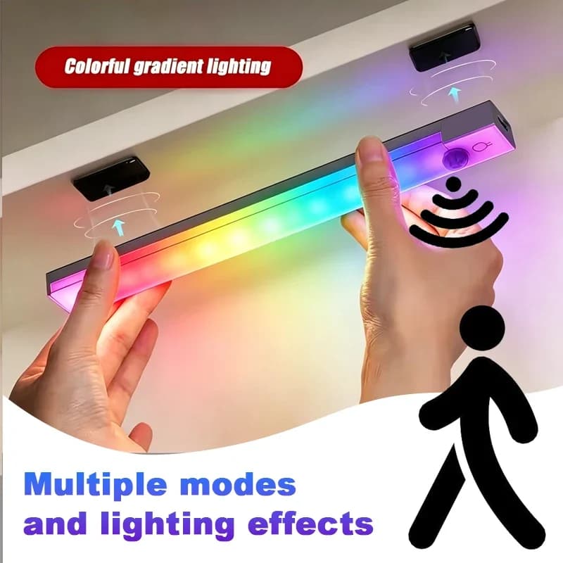 Luce per Armadio RGB Ricaricabile USB Type-C con Sensore di Movimento, Lampada LED per Illuminazione di Cucina e Guardaroba