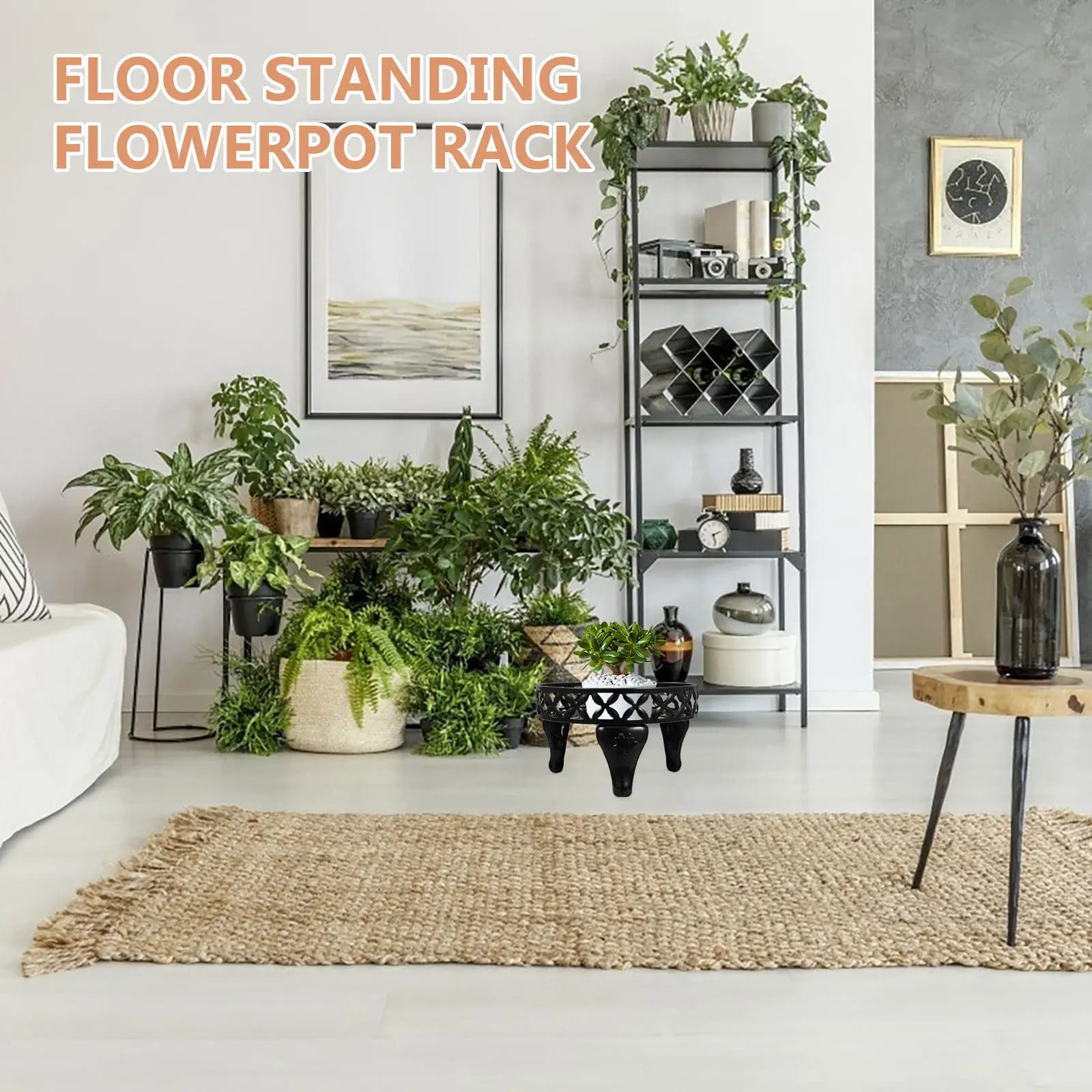 Black Iron Potted Plant Shelf Heavy Duty Floor Plant Stand for Indoor Outdoor Garden Home Decor Metal Flower