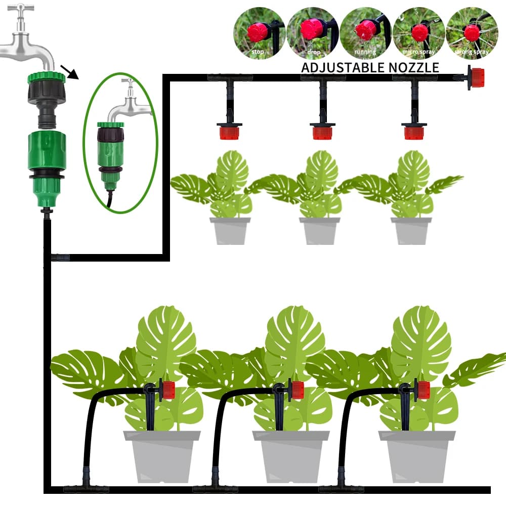 Sistema di Irrigazione a Goccia Micro Portatile 20M con Irrigazione Automatica e Gocciolatori Regolabili, Kit Nebulizzazione per Giardino