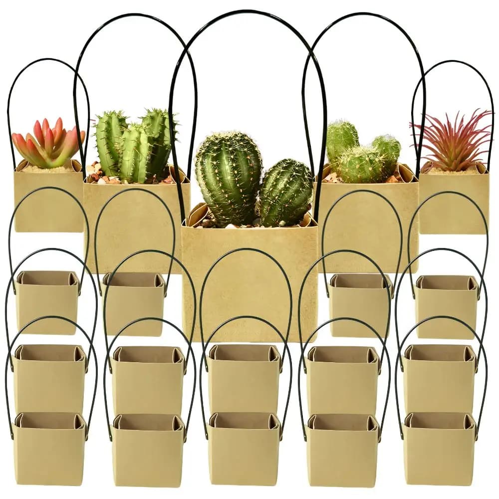 6 Scatole Regalo in Carta Kraft per Piante Succulente, Contenitori per Vasi con Manico, Cestini per Piante per Matrimoni e Feste YMY