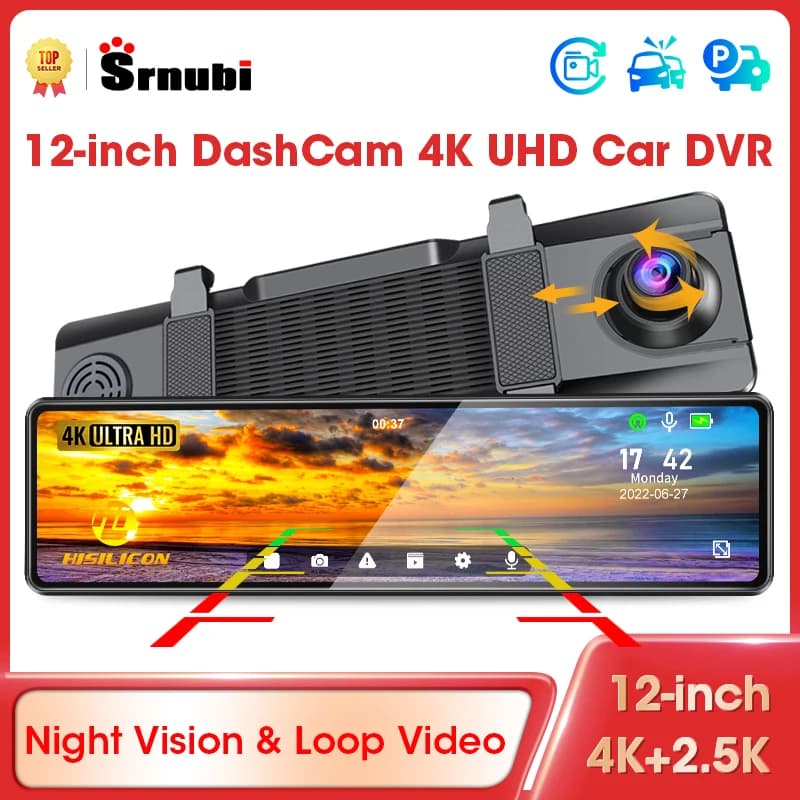 DVR for 12 inch car Video touch screen for 4K Car Front 2.5K Back Camera Dash Cam Night Vision 5G WIFI 24H GPS Parking