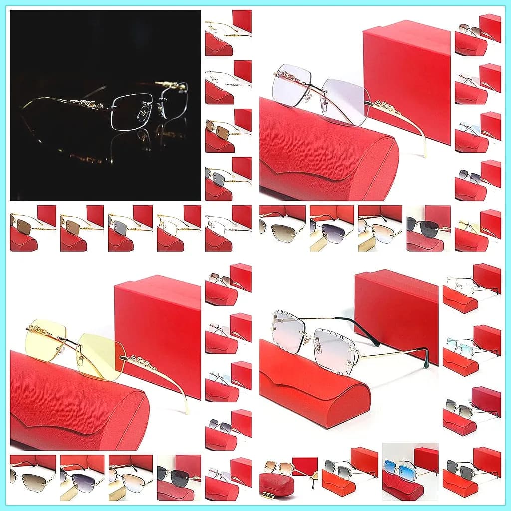 Occhiali da sole di lusso personalizzati con montatura in metallo senza bordo o semi-bordato, rettangolari, con aste a forma di testa di pantera, per Francia, Spagna, Argentina, Inghilterra, Brasile, Marocco, Belgio, Germania, Colombia, Senegal - Prezzo all'ingrosso, vendita diretta dalla fabbrica, personalizzabili con nome.