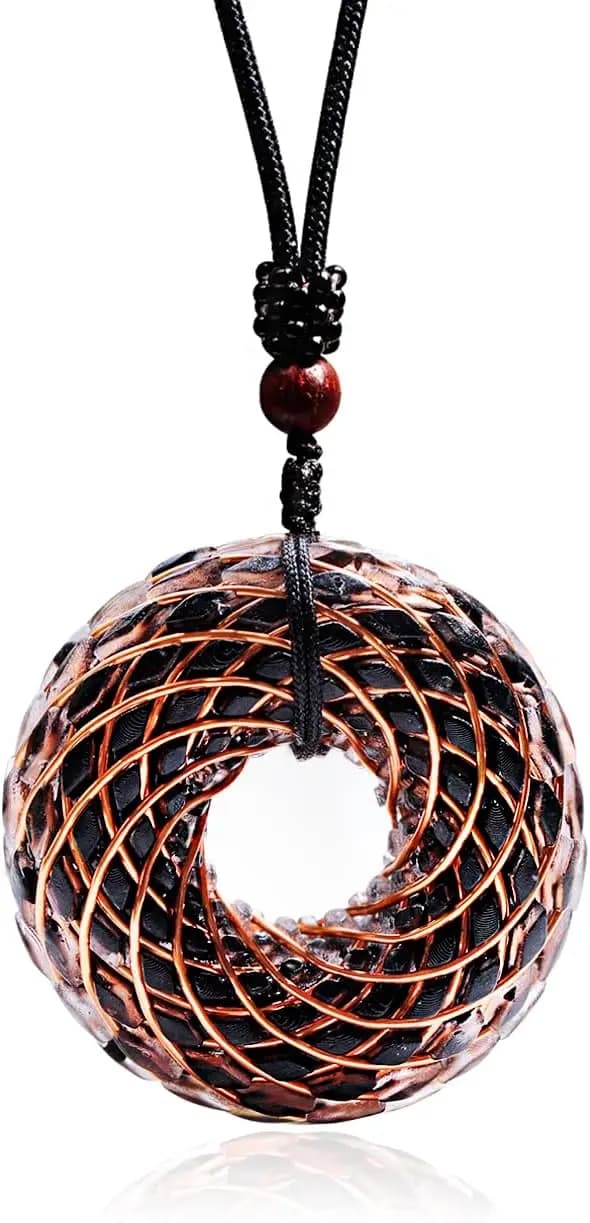 Collana con Pendente in Cristallo di Tormalina Nera e Bobina Orgone, Catena Regolabile da 67,9 cm, Gioiello per Protezione e Meditazione
