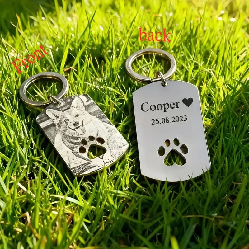 Portachiavi Personalizzato con Foto di Animali Domestici - Incisione Laser, Regalo Commemorativo Ideale per Amanti degli Animali, Perfetto per Coppie