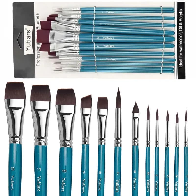 12 pennelli per il viso, set di pennelli per pittura acrilica per artisti per la pittura di scarpe per il viso e il corpo, ideali per il trucco della palcoscenico delle feste cosplay