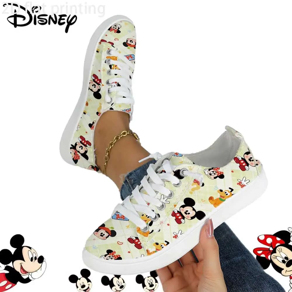 Fashionable sneakers with Disney Mickey & Friends print with official license for women – Comfy casual shoes with cute cartoon characters