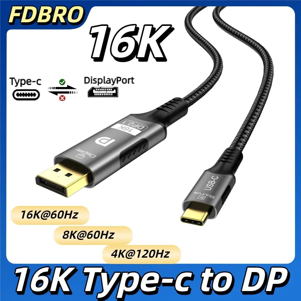 16K cable type C to DP 2.1 Unidirectional transmission 16K@60Hz 8K@60Hz 4K@120Hz 80Gbps (DSC) for MacBook Pro/Air laptop