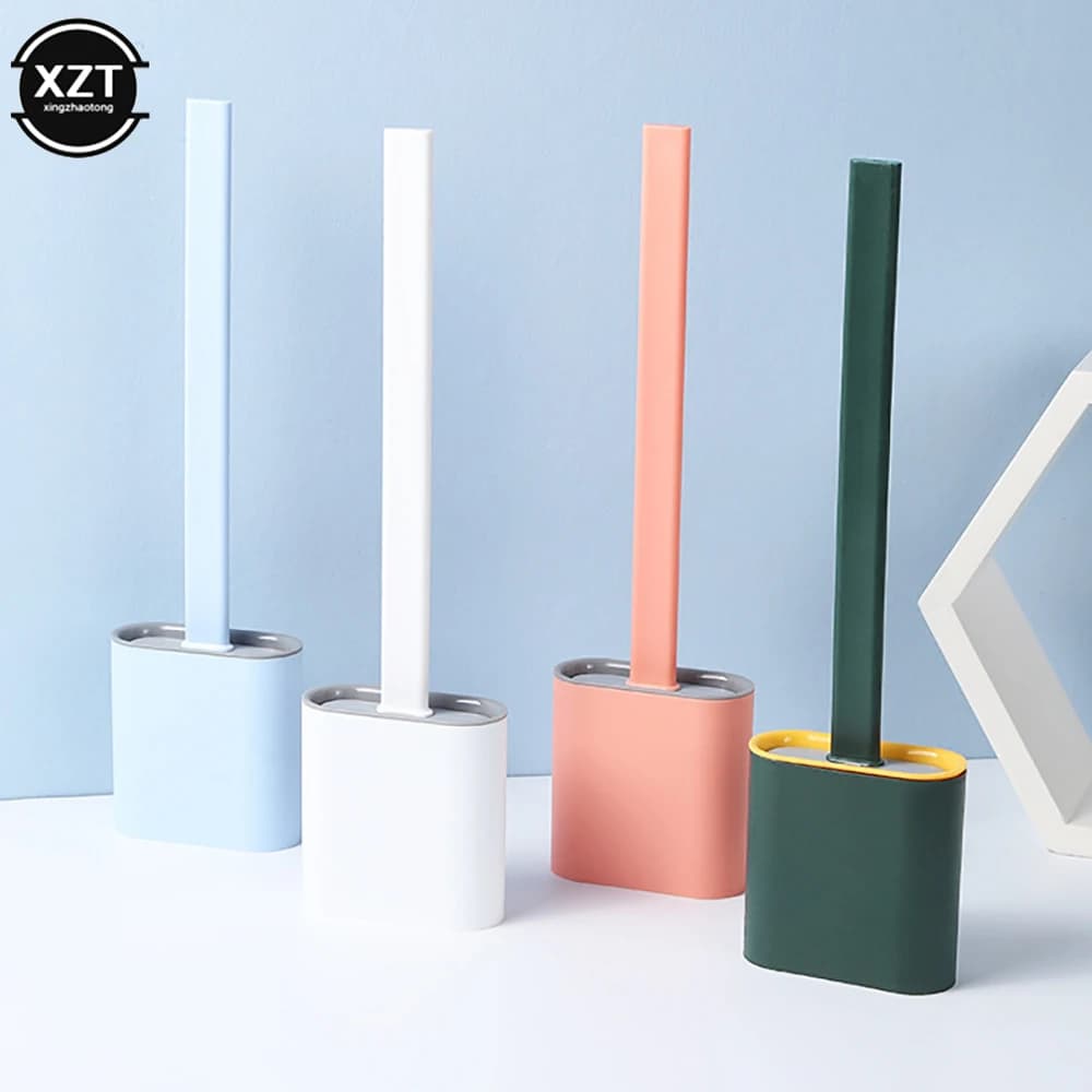 Con Base scopino per WC spazzola per la pulizia del WC in Silicone spazzola a setole morbide flessibile a testa piatta con Set di supporti ad asciugatura rapida