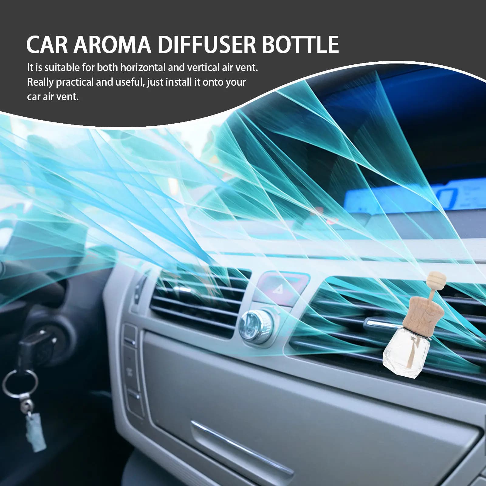 Set di 3 Diffusori di Oli Essenziali per Auto con Coperchio in Legno Rotante, Bottiglie per Aromaterapia e Profumo per Auto, Stanza e Ufficio