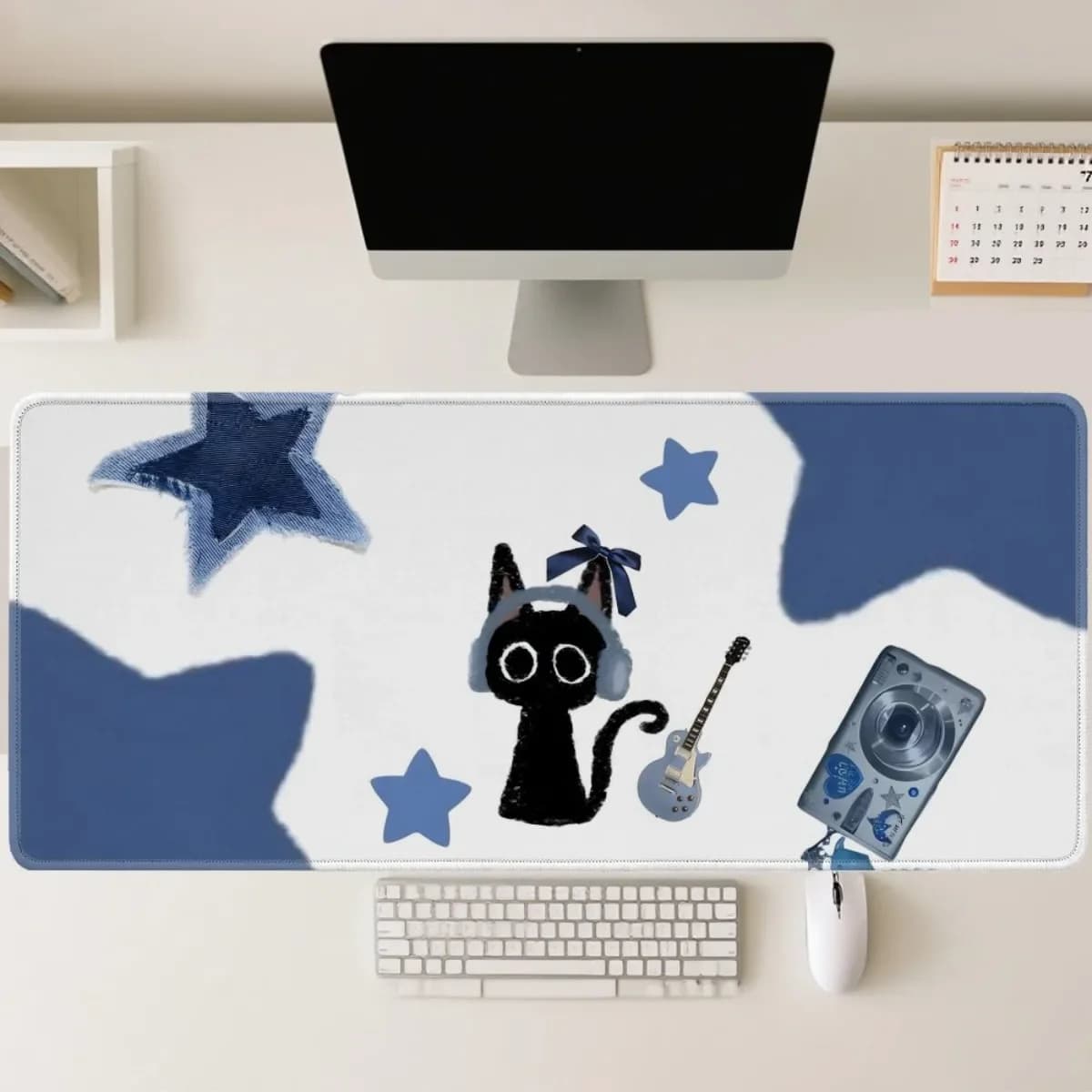 Tappetino per mouse in gomma Kawaii Black Cat Snow, resistente e antiscivolo, per decorazioni per computer da ufficio e da gioco