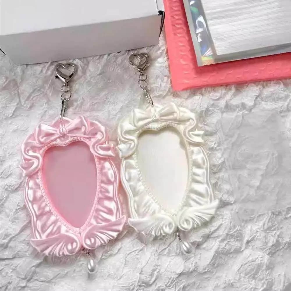 High Quality 3 Inch Kpop Photocard Holder Acrylic Picture Display Idol Photo Frame Storage Bow Angel Card Holder Bag Pendant