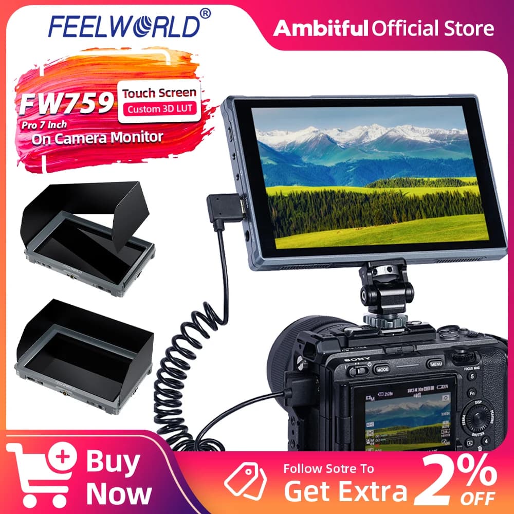 FEELWORLD FW759 PRO 7 Inch Touch Screen Camera Monitor 4K HDMI-compatible 1280x800 IPS Studio Field Monitors for Live Video