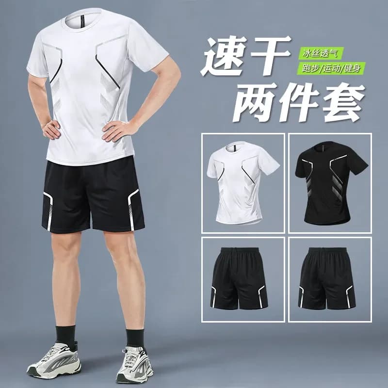 Summer running sportswear set - Men's short-sleeved t-shirt, professional breathable fitness training shorts