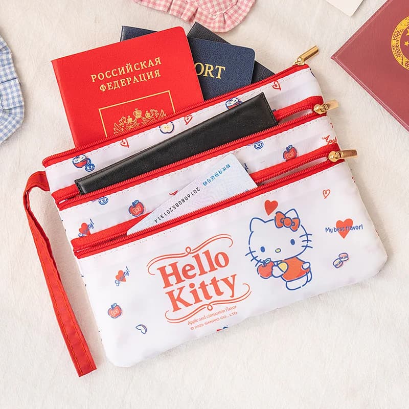 Portadocumenti Sanrio Hello Kitty con cerniera, scomparto per documenti, organizer per biglietti, custodia multifunzione per penne, borsa per cancelleria